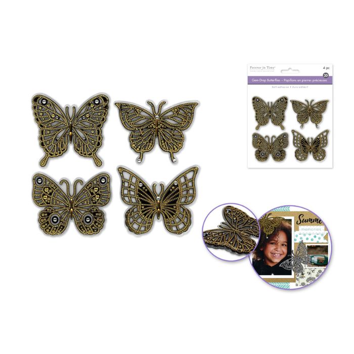 Papillon en pierre précieuse 2,5 po or (paquet de 4)