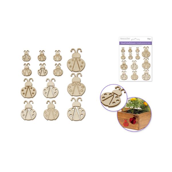 Bouton d'embellissement en bois coccinelles (paquet de 13)