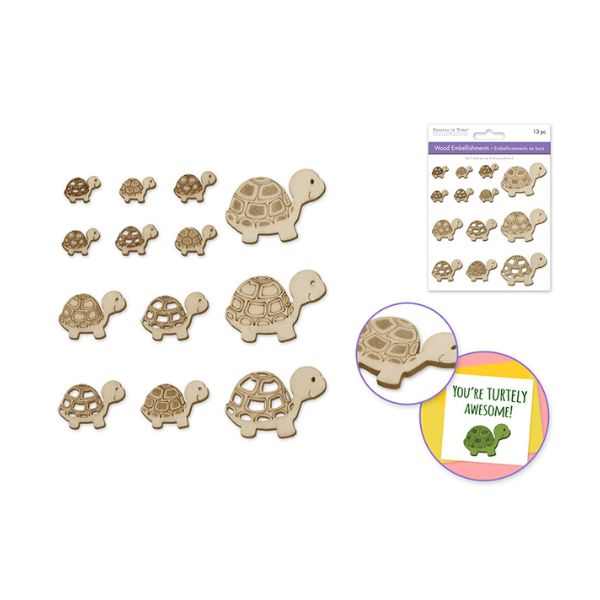 Bouton d'embellissement en bois tortues (paquet de 13)