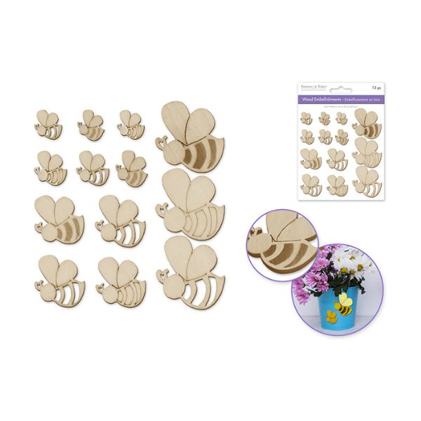 Bouton d'embellissement en bois abeilles (paquet de 13)