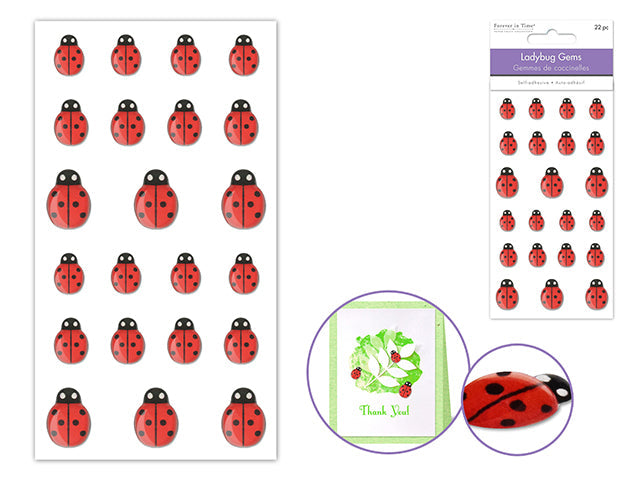 Autocollants de gemme coccinelle 1,3cm x1,5 cm x 2cm (paquet de 22)