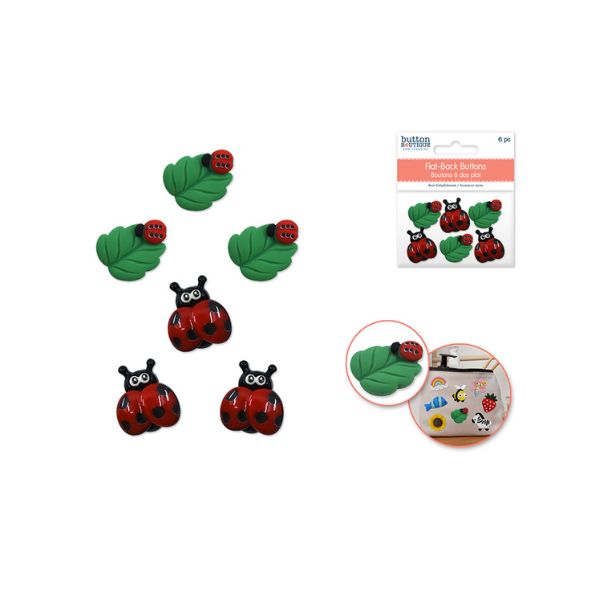 Bouton d'embellissement à dos plat en résine coccinelles (paquet de 6)
