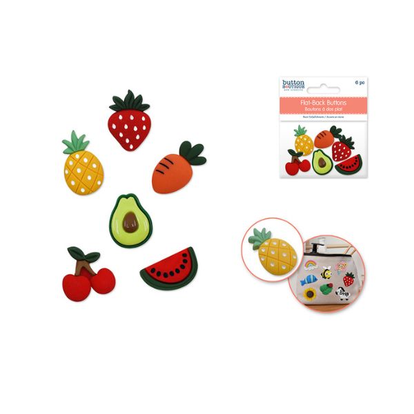 Bouton d'embellissement à dos plat en résine fruits (paquet de 6)