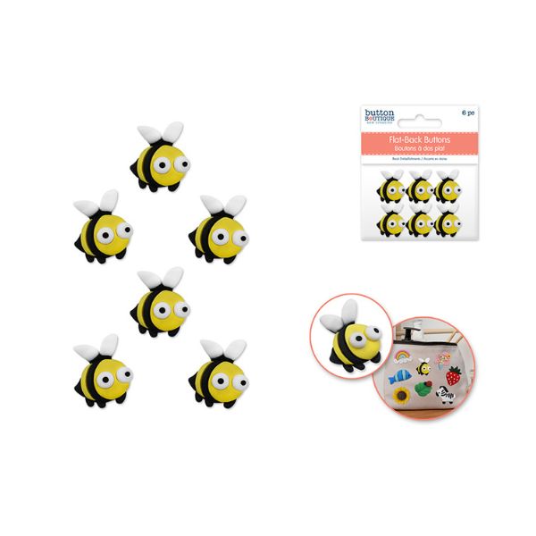 Bouton d'embellissement à dos plat en résine abeilles (paquet de 6)