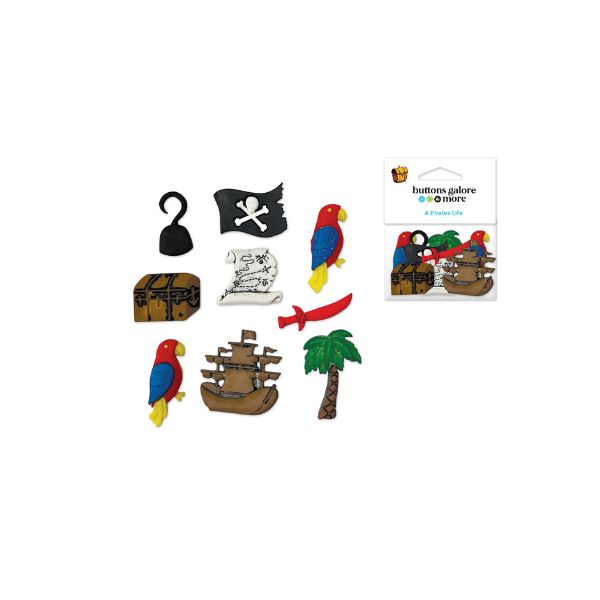 Bouton d'embellissement en résine vie de pirates (paquet de 9)