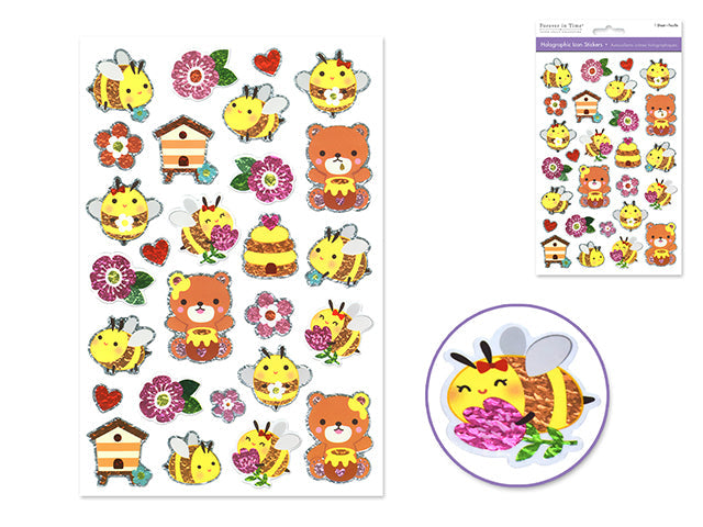 Autocollants holographiques abeille et ourson