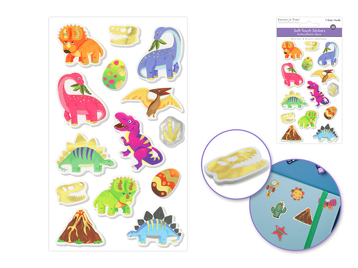 Autocollants doux métallique dinosaures