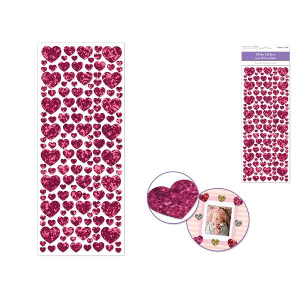 Autocollants pailletés coeurs fuchsia