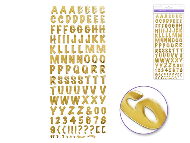 Autocollants lettres majuscules et chiffres or