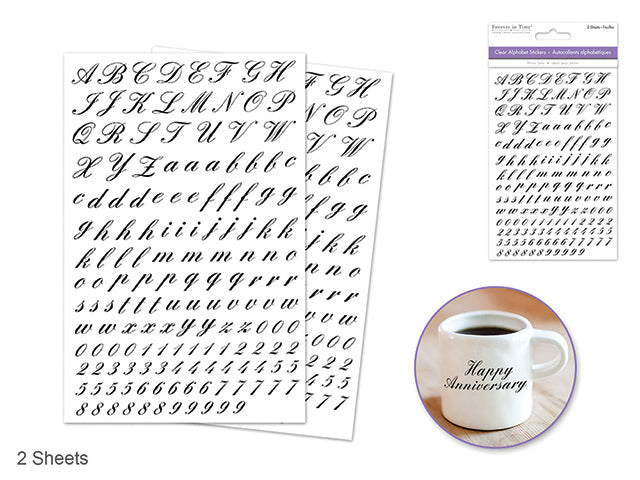 Autocollants lettres et chiffres noir script (paquet de 52)