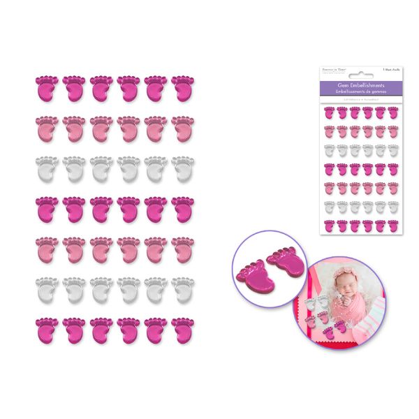 Autocollants 3D accent gemme pied de bébé rose