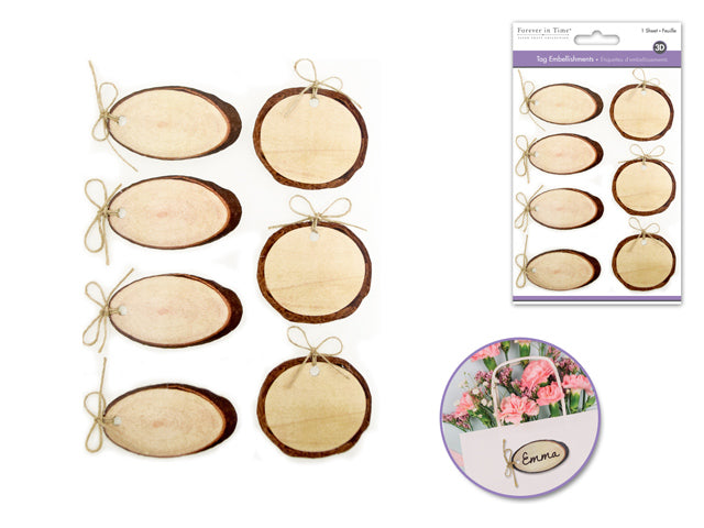 Embellissement en bois autocollant (paquet de 7)