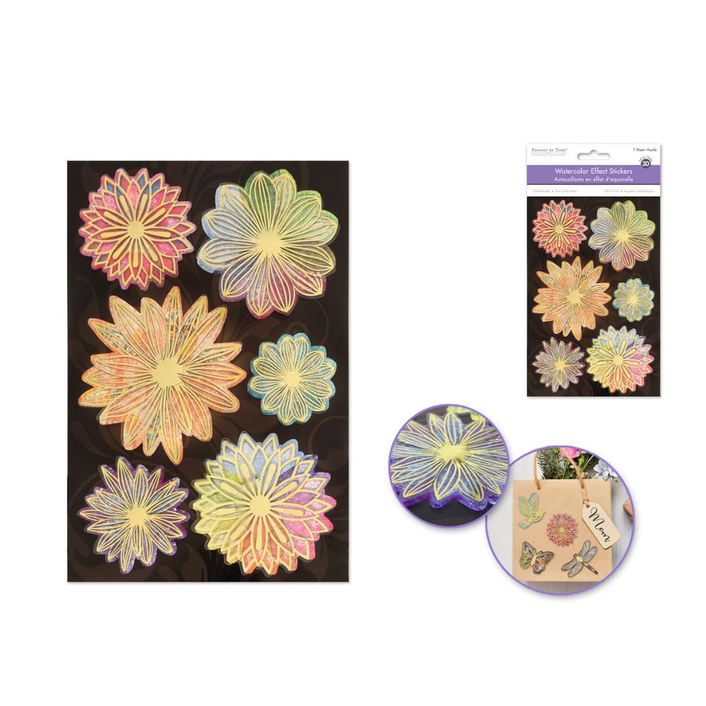 Autocollants en effet d'aquarelle 3D avec accent métallique fleurs