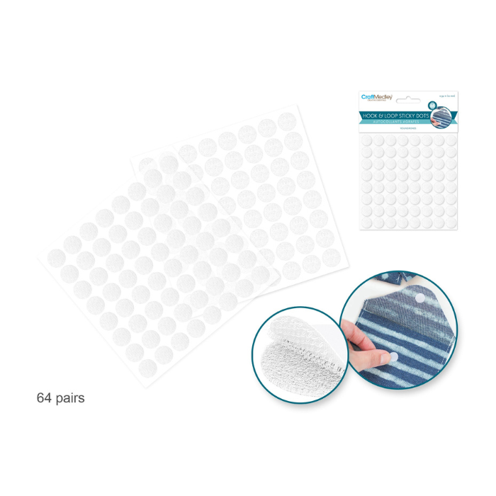 Velcro autocollant rond 0,39 po (64 paires) blanc