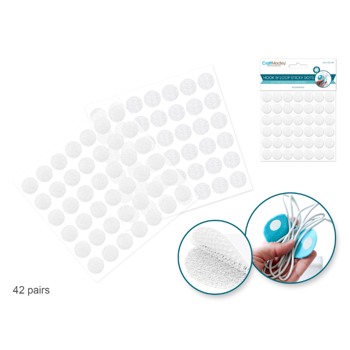 Velcro autocollant rond 0,5 po (42 paires) blanc