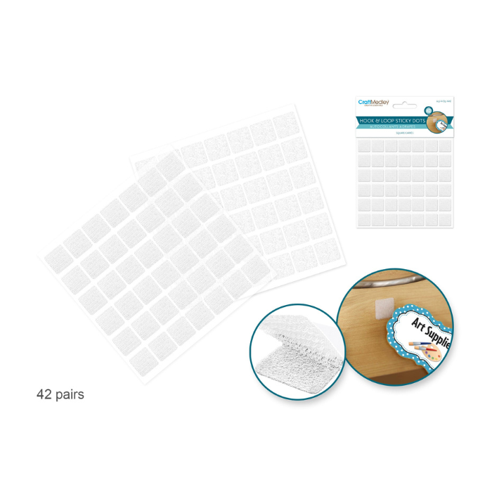 Velcro autocollant carré 0,5 po (42 paires) blanc