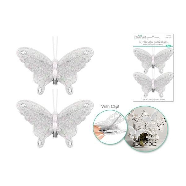 Papillon argent sur pince 3,5 po x 2,5 po (paquet de 2)