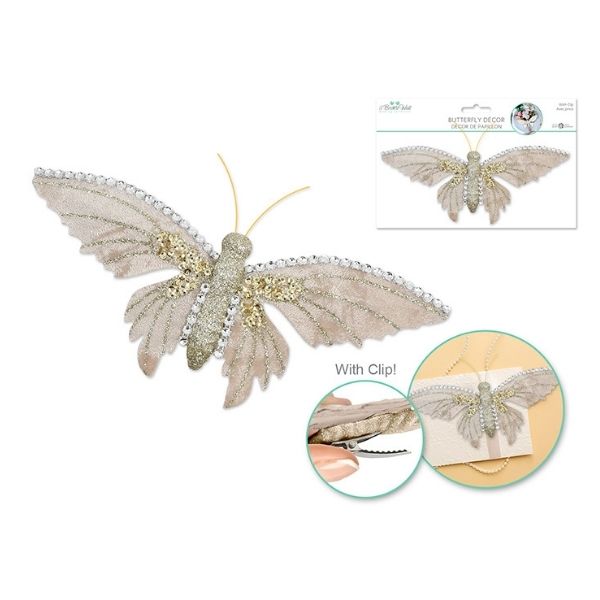 Papillon sur pince 7,5 po x 3,5 po champagne brillant