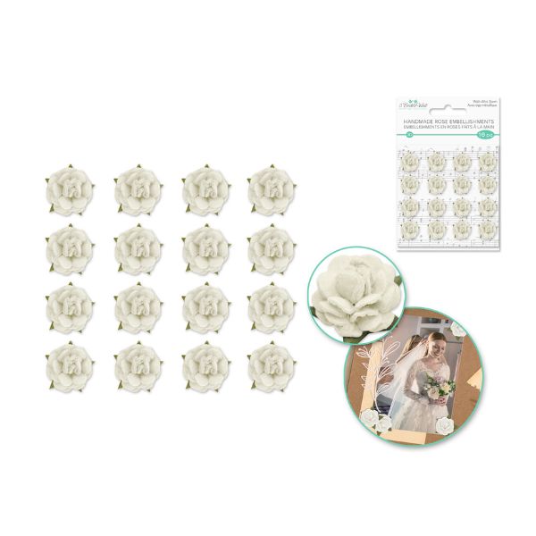 Embellissement fleurs 3D 1,5 cm rose blanche (paquet de 16)