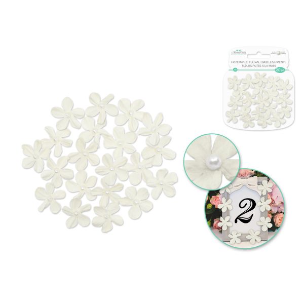 Embellissement fleurs 3D 2 cm avec perle blanche (paquet de 20)