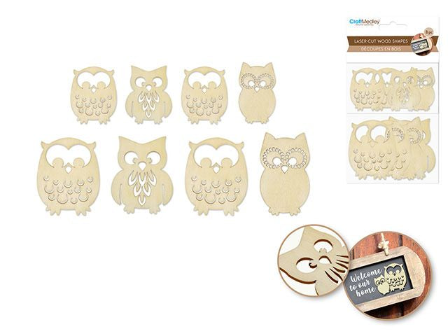 Découpe en bois hibou (paquet de 8)