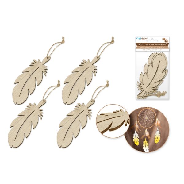 Ornement rustique en bois plumes (paquet de 4)