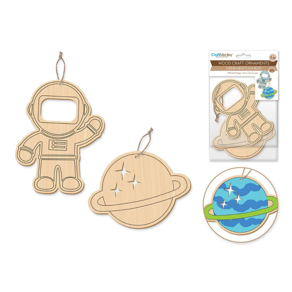 Ornement en bois à peindre astronaute (paquet de 2)