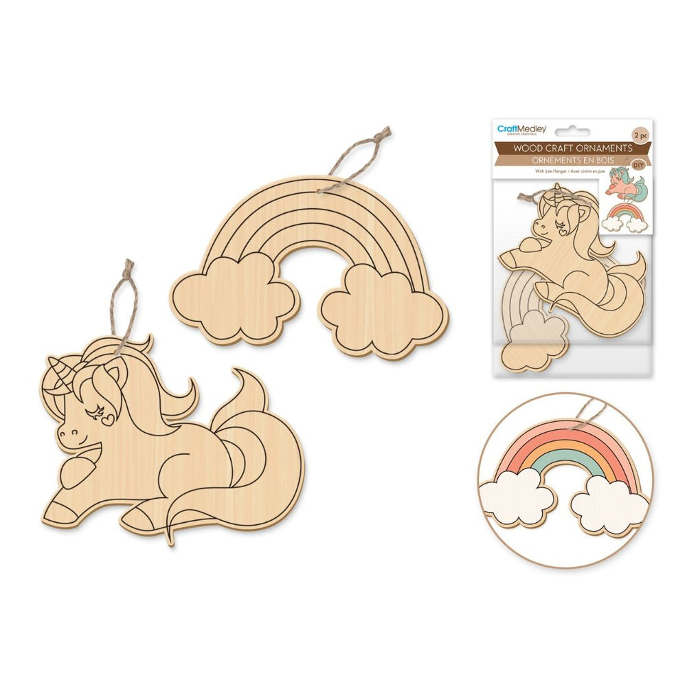 Ornement en bois à peindre licorne (paquet de 2)