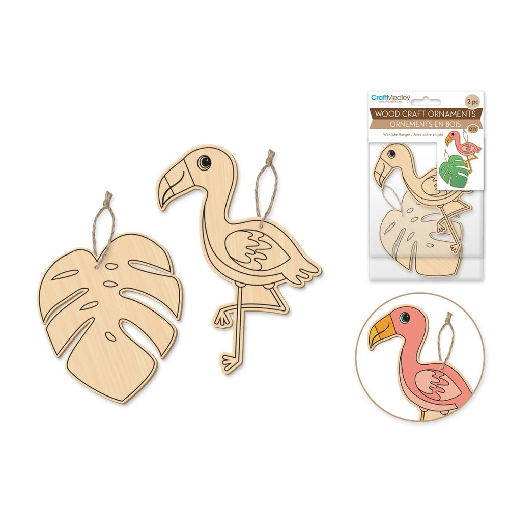 Ornement en bois à peindre flamant rose (paquet de 2)