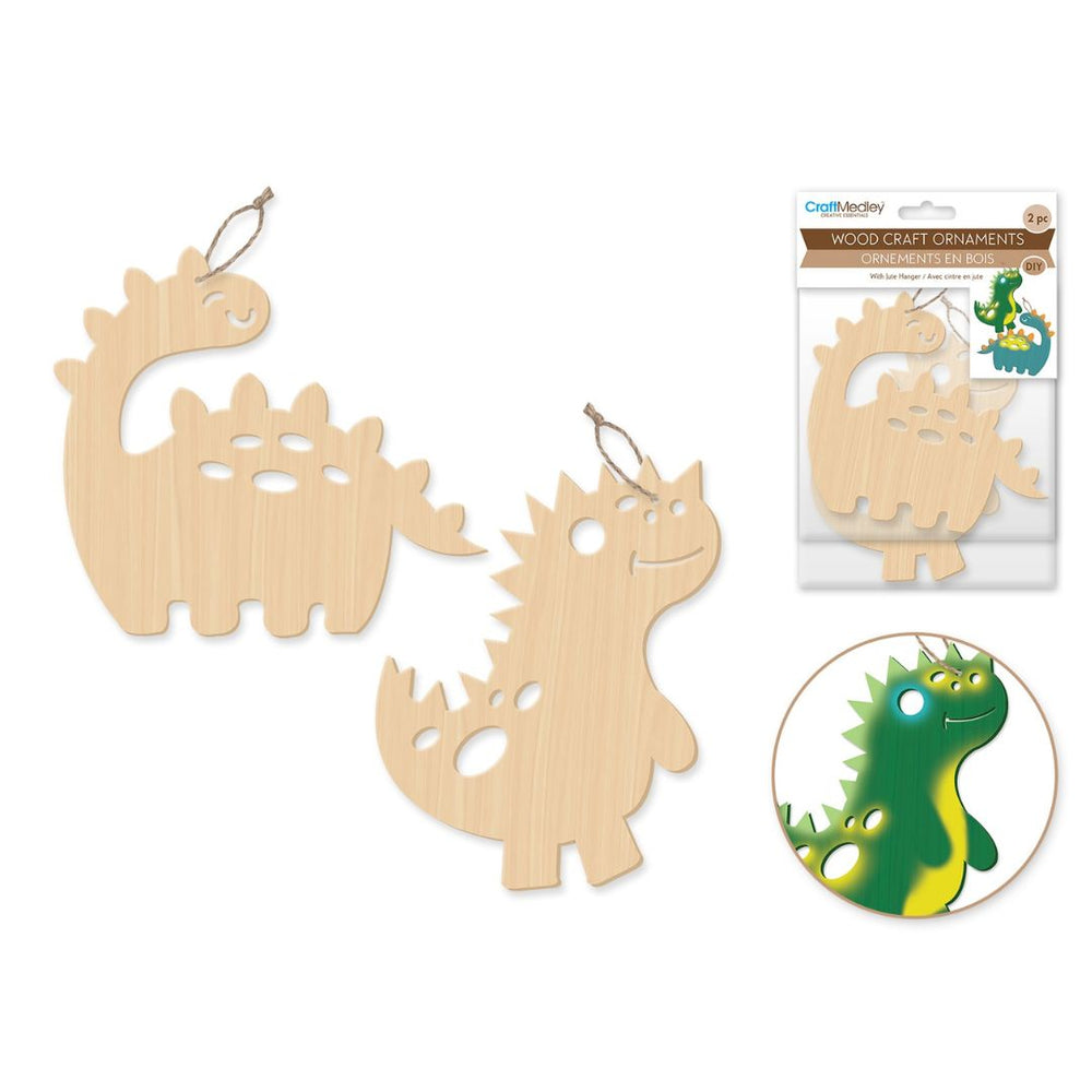 Ornement en bois à peindre dinosaure (paquet de 2)