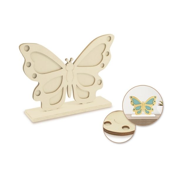 Papillon 3D 6 po sur pied en bois à peindre