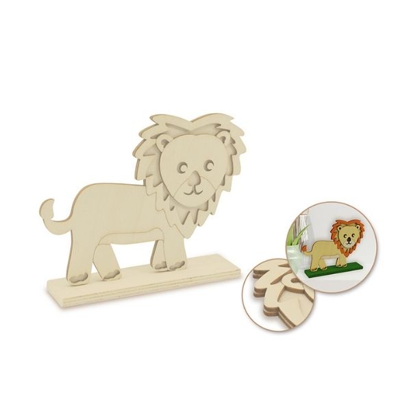 Lion 3D 6 po sur pied en bois à peindre