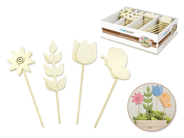 Fleur en bois sur bâton 20 cm