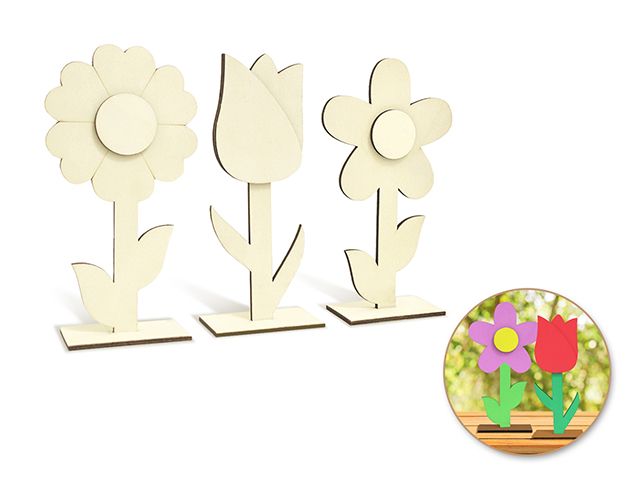 Fleur en bois sur pied 18 cm