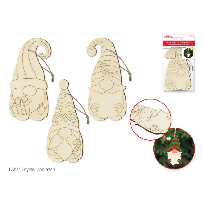 Ornement en bois à peindre 2 po gnome (paquet de 3)