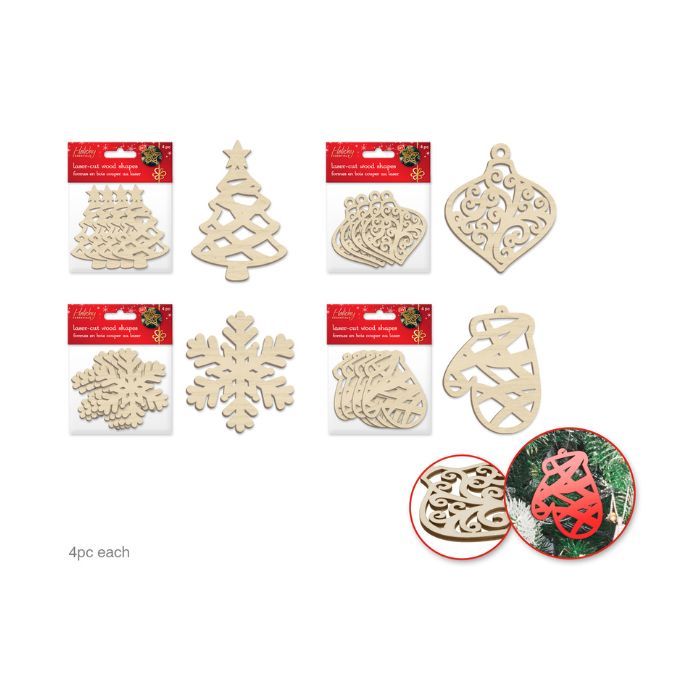 Ornement en bois à peindre 8 cm (paquet de 4) Noël