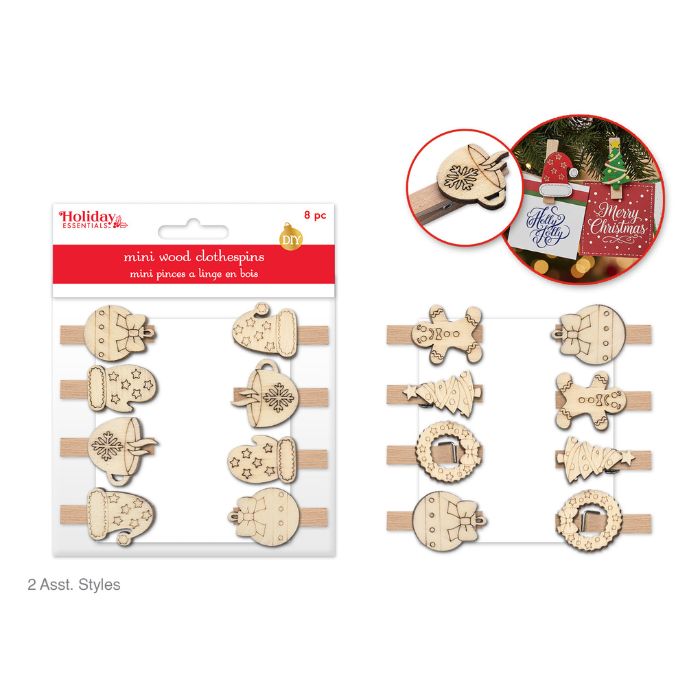 Mini pince en bois à décorer de Noël (paquet de 8)