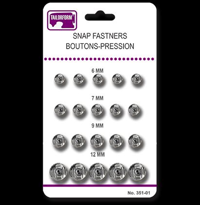 Bouton-pression à coudre 6 mm à 12 mm argent (paquet de 25)