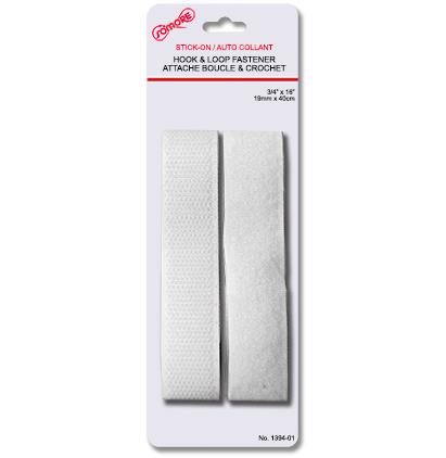 Velcro autocollant en bande 0,75 po x 16 po blanc
