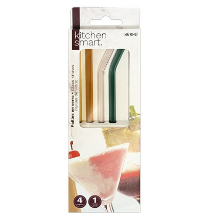 Paille en verre colorée avec brosse (paquet de 4)