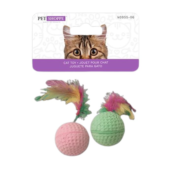Jouet pour chat balle en mousse avec plume (paquet de 2)