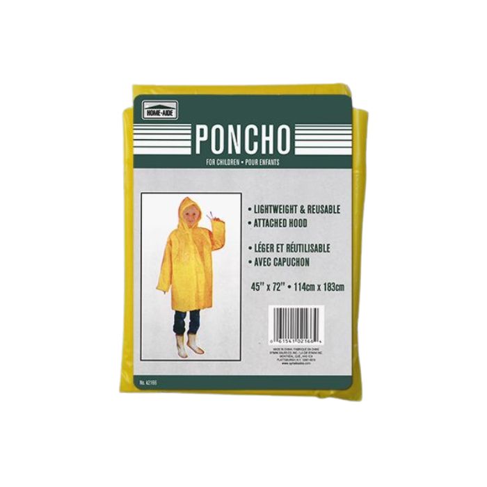 Poncho de pluie avec capuchon pour enfant 45 pouces x 72 pouces jaune