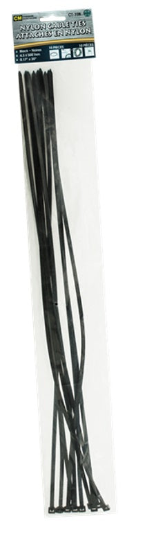 Attache de nylon 20 po noir (paquet de 10)