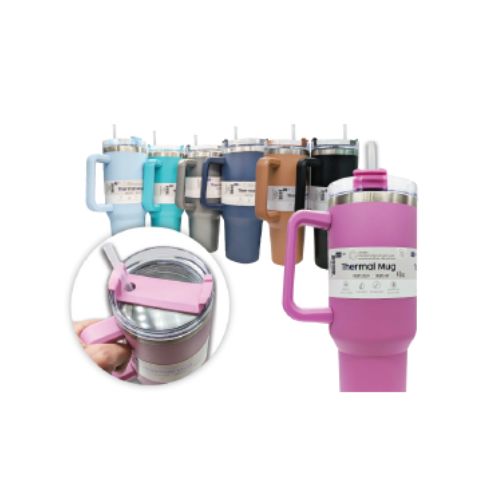 Tasse isolée en métal 1,2 L couleur primaire avec paille