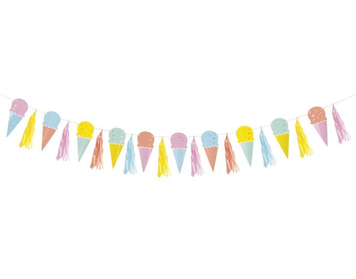 Guirlande 6 pi de crème glacée en papier avec glands pastel