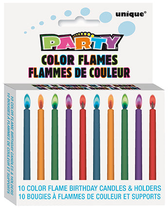Chandelle d'anniversaire à flames de couleur (paquet de 10)