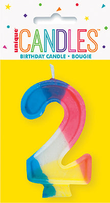 Chandelle d'anniversaire forme numéro 0 à 9 arc-en-ciel