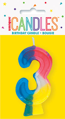 Chandelle d'anniversaire forme numéro 0 à 9 arc-en-ciel