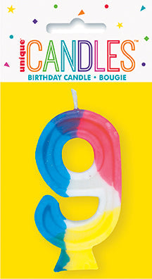 Chandelle d'anniversaire forme numéro 0 à 9 arc-en-ciel