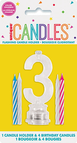 Ensemble de bougeoir clignotant forme numéro 0 à 9 et de chandelles d'anniversaires (5 morceaux)